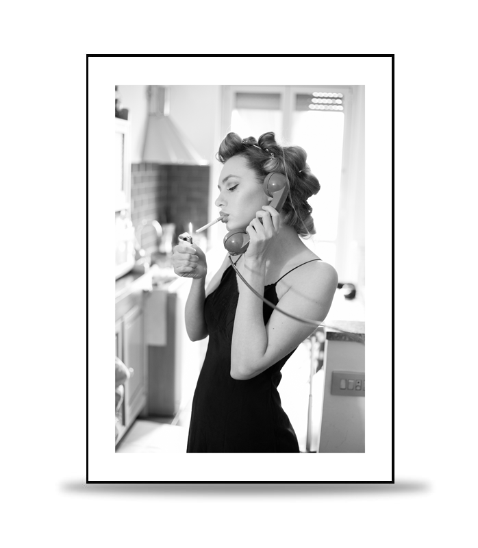 Woman Smoking at Home Poster